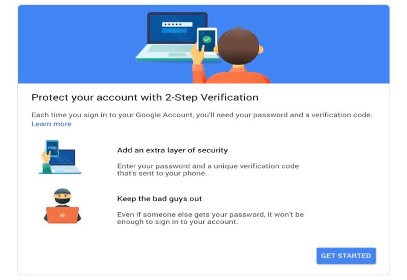 gmail 2-factor authentication get started screen