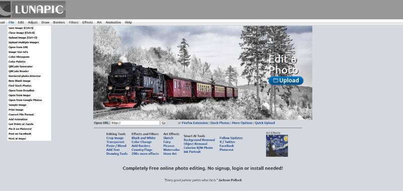 lunapic online photo editor user interface