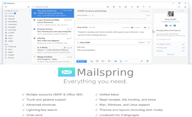 mailspring email software interface