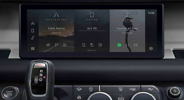 jaguar land rover pivi pro infotaiment system home screen in the defender