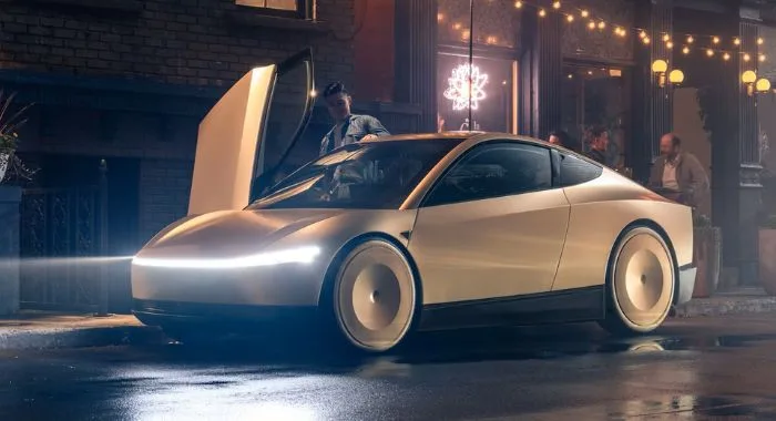 tesla robotaxi cybercab with right hand door open