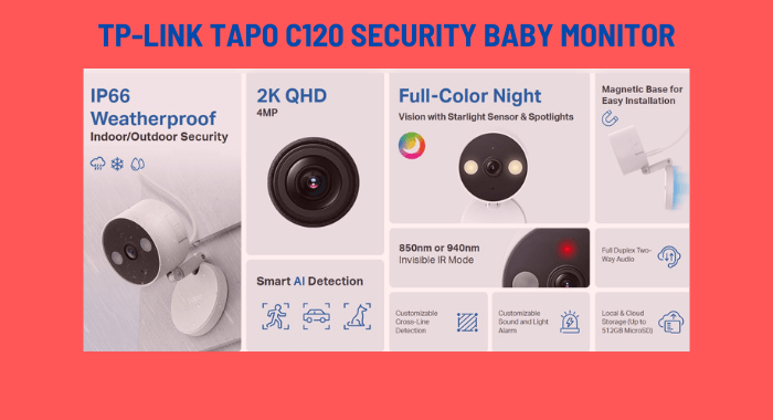 tp link-tapo c120 smart security baby monitor with features listed