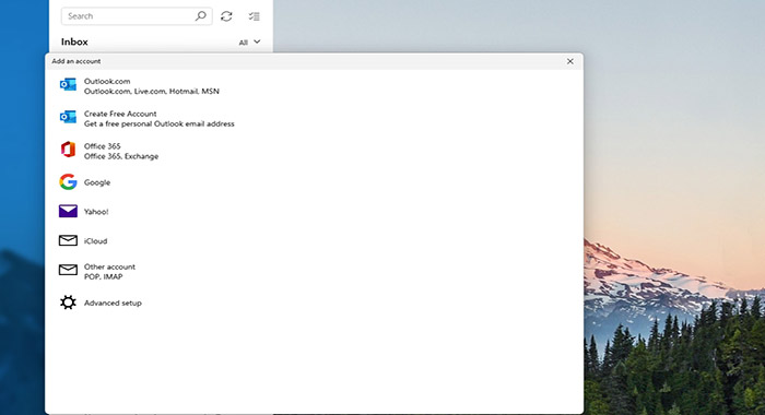 windows 11 mail, add new account settings screen